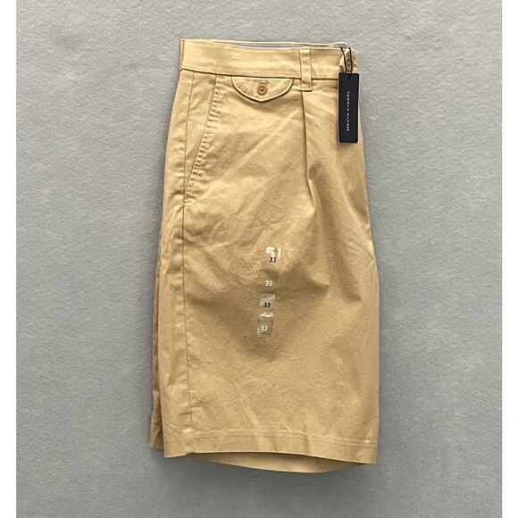 Tommy Hilfiger THFlex Men's 33W Short Pleated Front Stretch 5-Pocket Khaki NEW - Picture 1 of 10